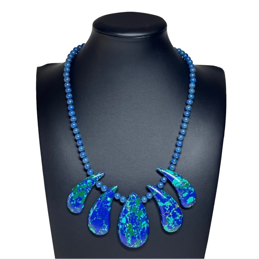 Beaded Simulated Lapis Lazuli Statement Necklace 18"